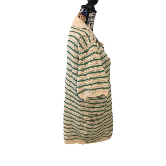 Vintage Style Green Cream Button Down Short Sleeve NERD Collared Sweater Sz XXL - Picture 11 of 16